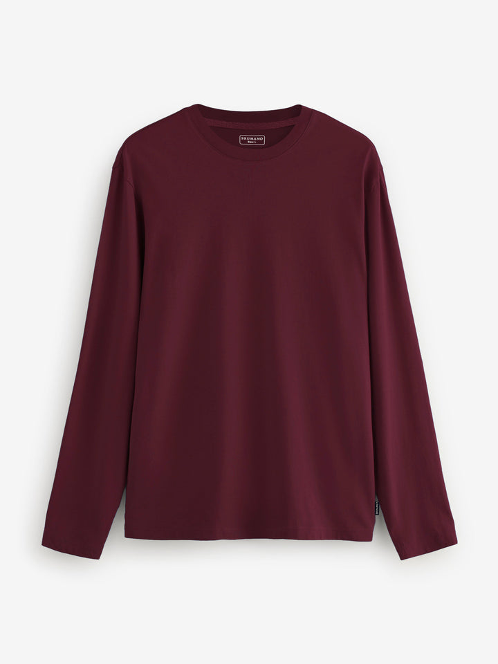 Maroon Long Sleeve Crew Neck T-Shirt - Women