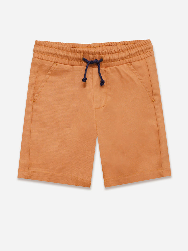 Orange Twill Structured Cotton Casual Shorts - Junior