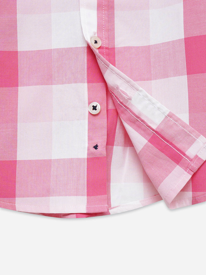 Pink & White Large Checkered Long Sleeve Shirt - Junior