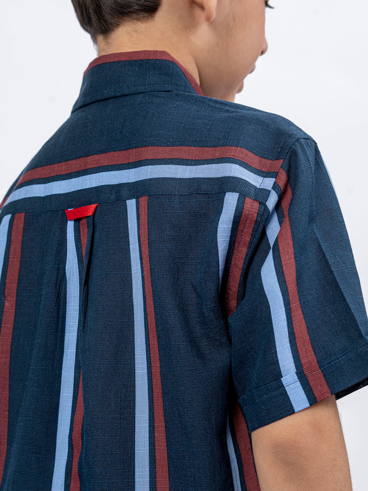 Navy Blue Striped Half Sleeve Casual Shirt