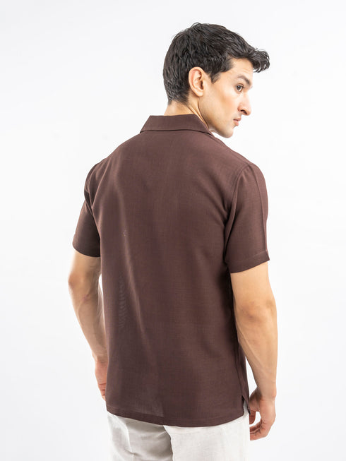 Dark Brown Structured Cuban Collar Shirt