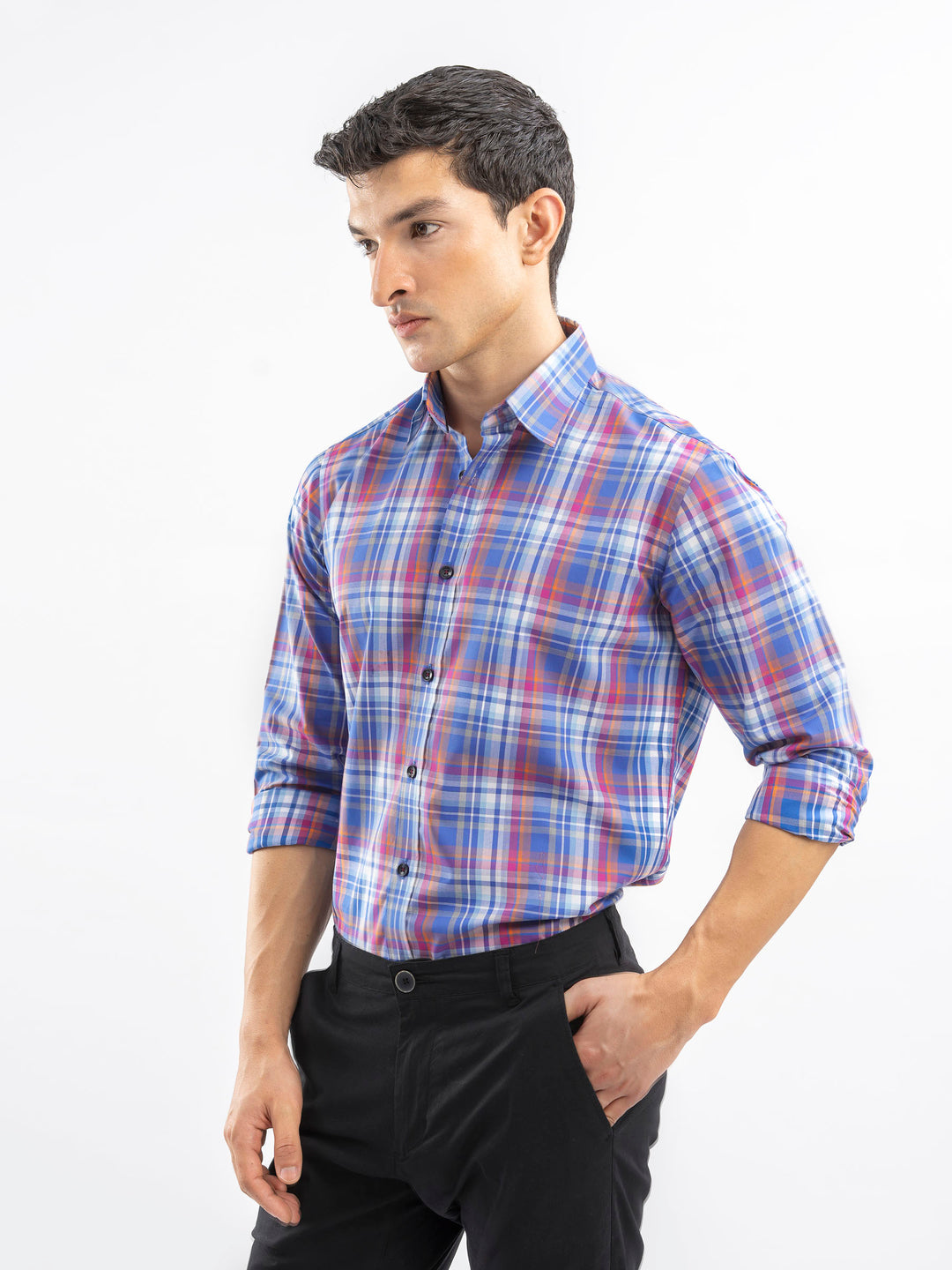 Royal Blue Checkered Tartan Plaid Shirt