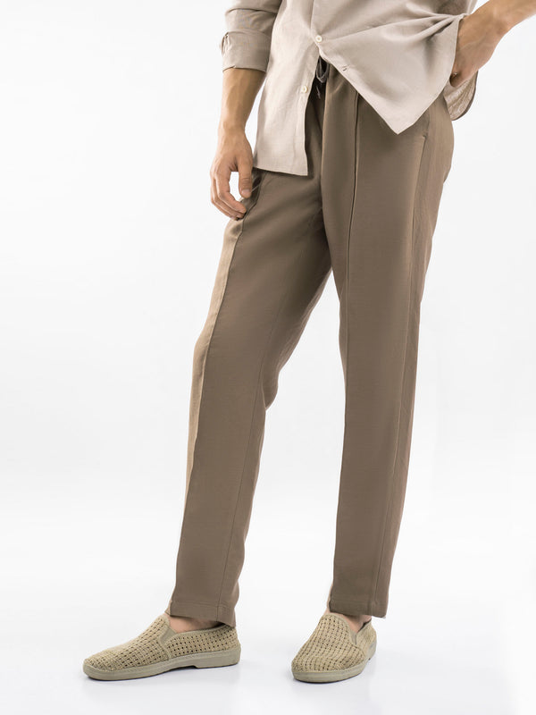 Brown Linen Blended Pajama Trouser