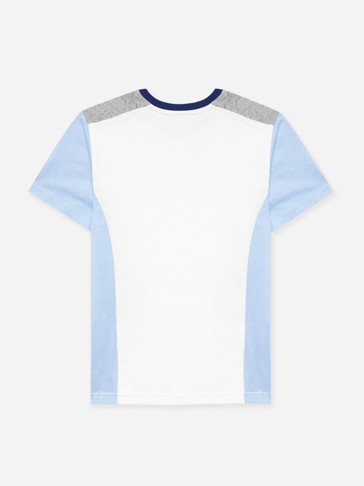White & Blue T-shirt With Contrasting Rib - Junior