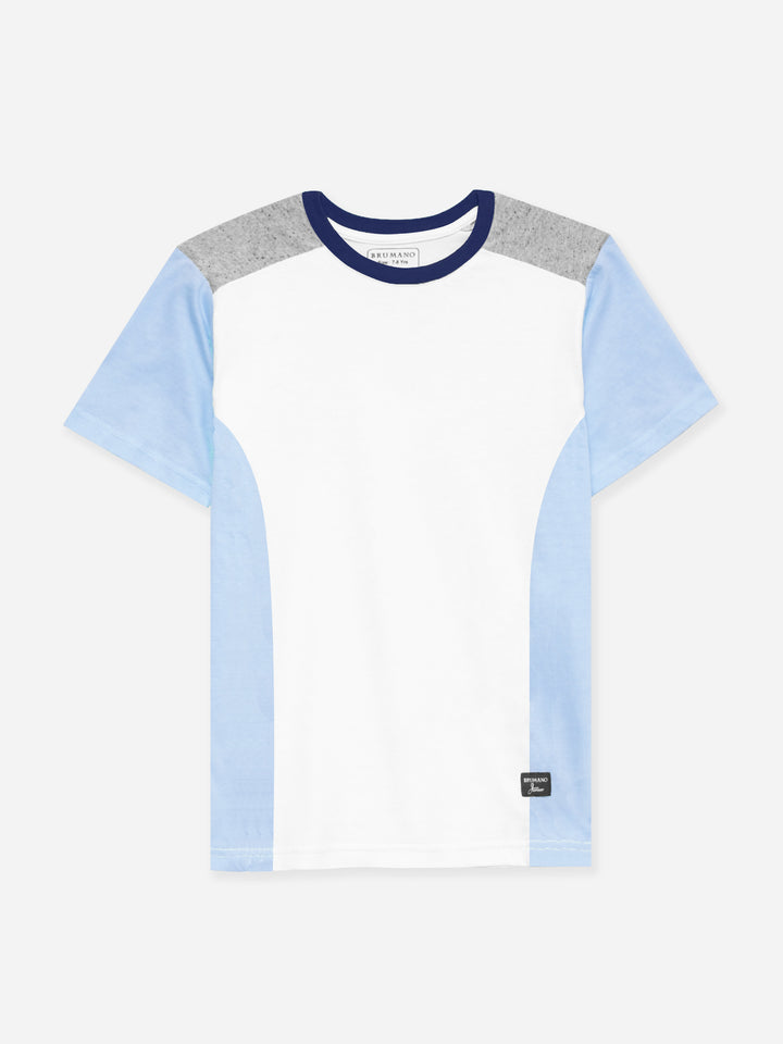 White & Blue T-shirt With Contrasting Rib - Junior