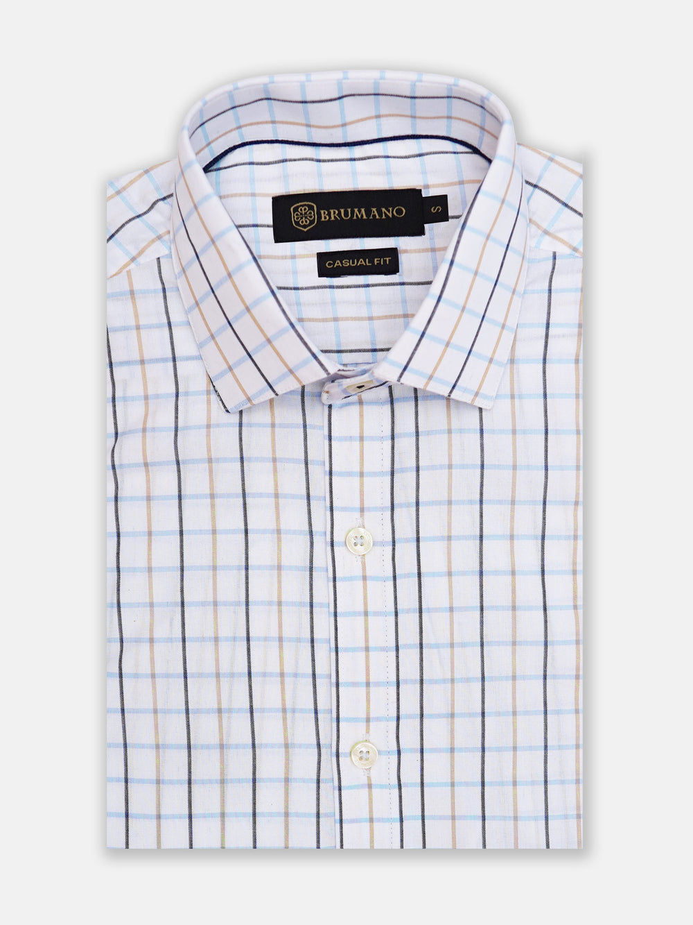 White & Blue Windowpane Checkered Formal Shirt