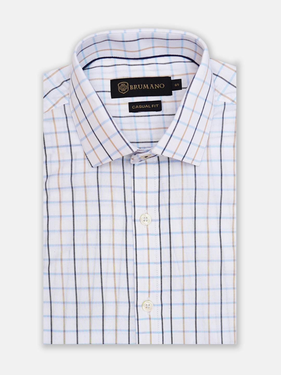 White & Blue Windowpane Checkered Formal Shirt