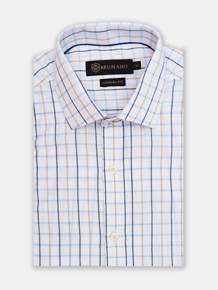 White & Blue Windowpane Checkered Formal Shirt