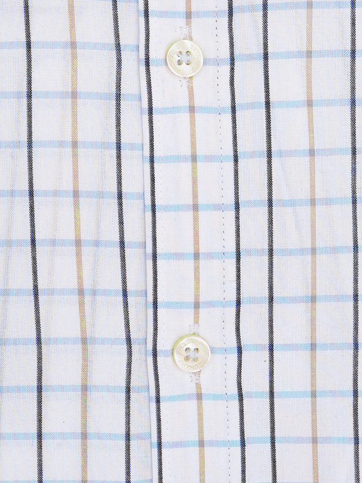 White & Blue Windowpane Checkered Formal Shirt