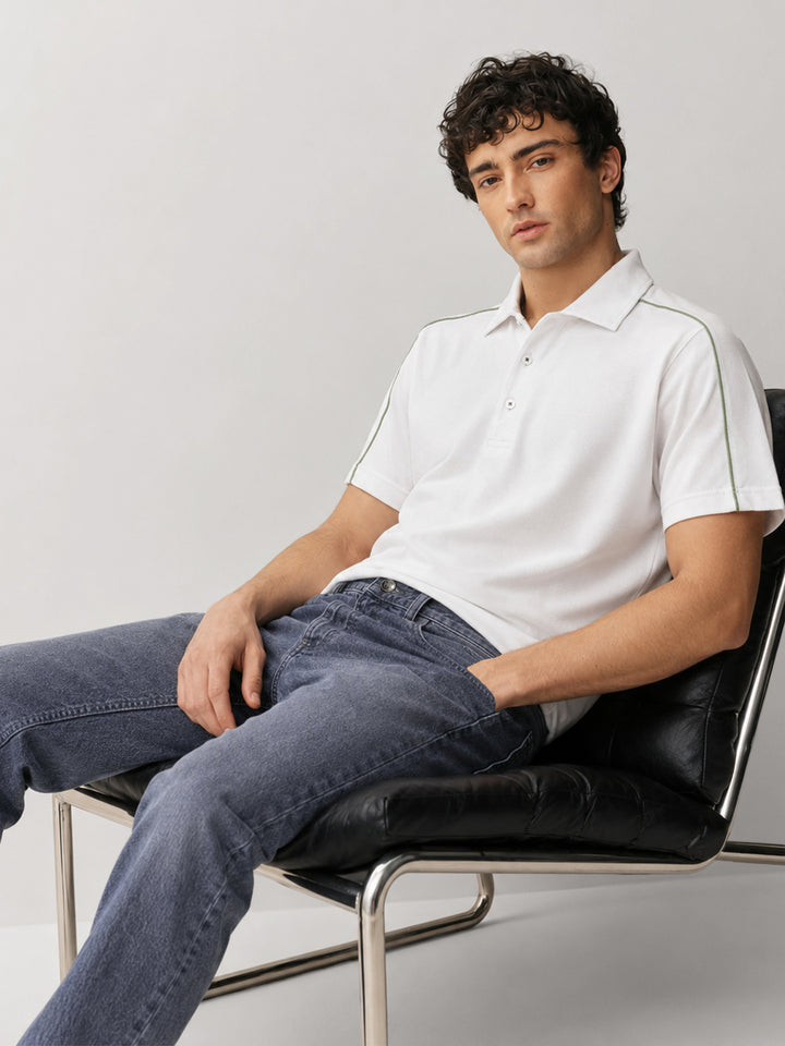 White Raglan Sleeve Pique Sporty Polo