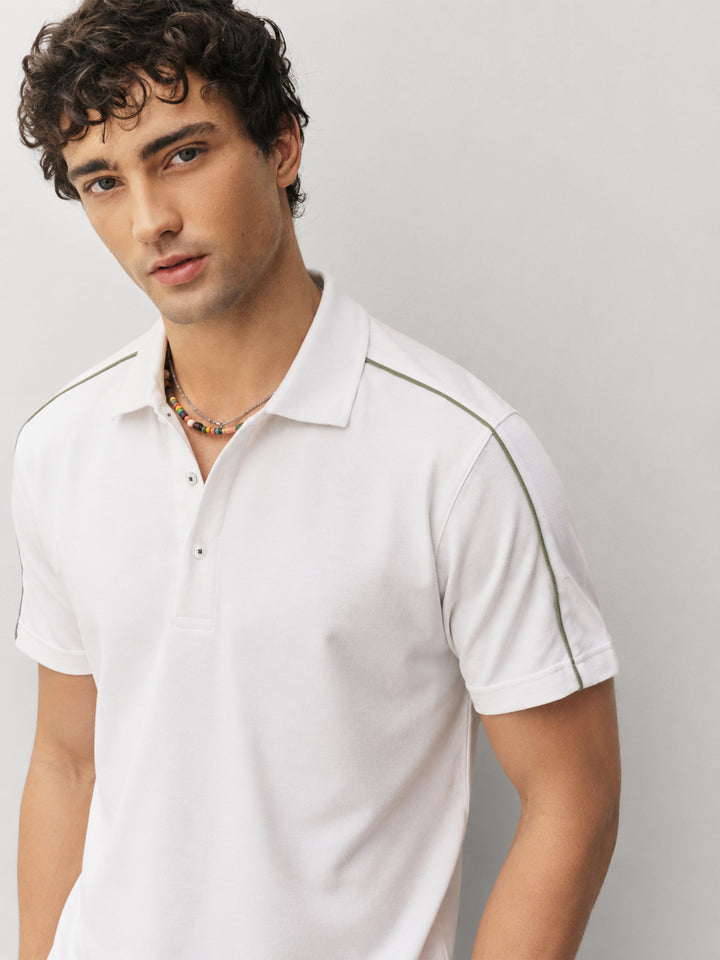 White Raglan Sleeve Pique Sporty Polo