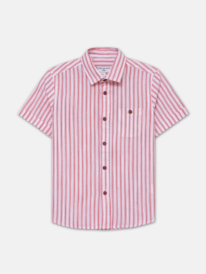 White & Red Striped Half Sleeve Shirt - Junior