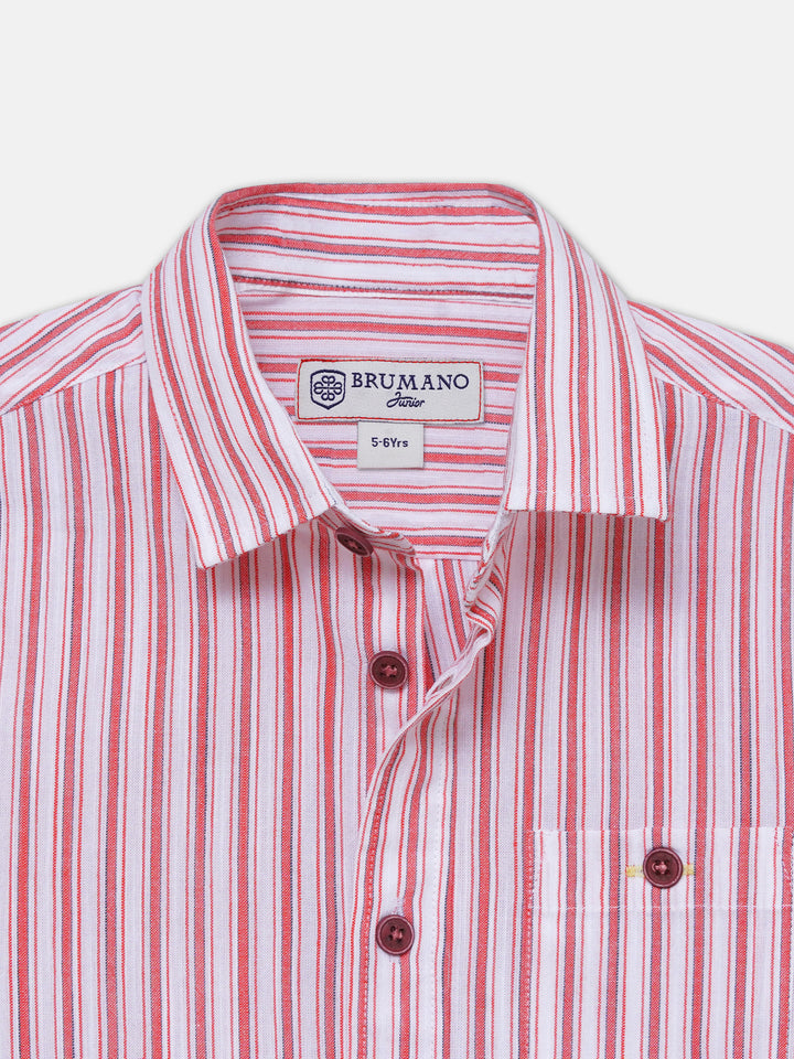 White & Red Striped Half Sleeve Shirt - Junior