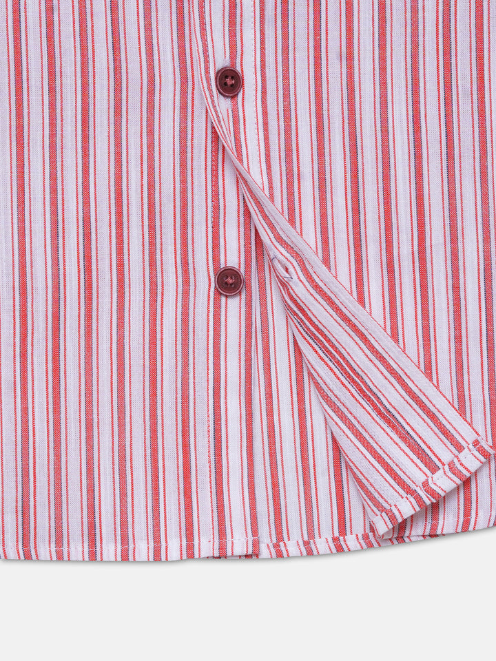 White & Red Striped Half Sleeve Shirt - Junior