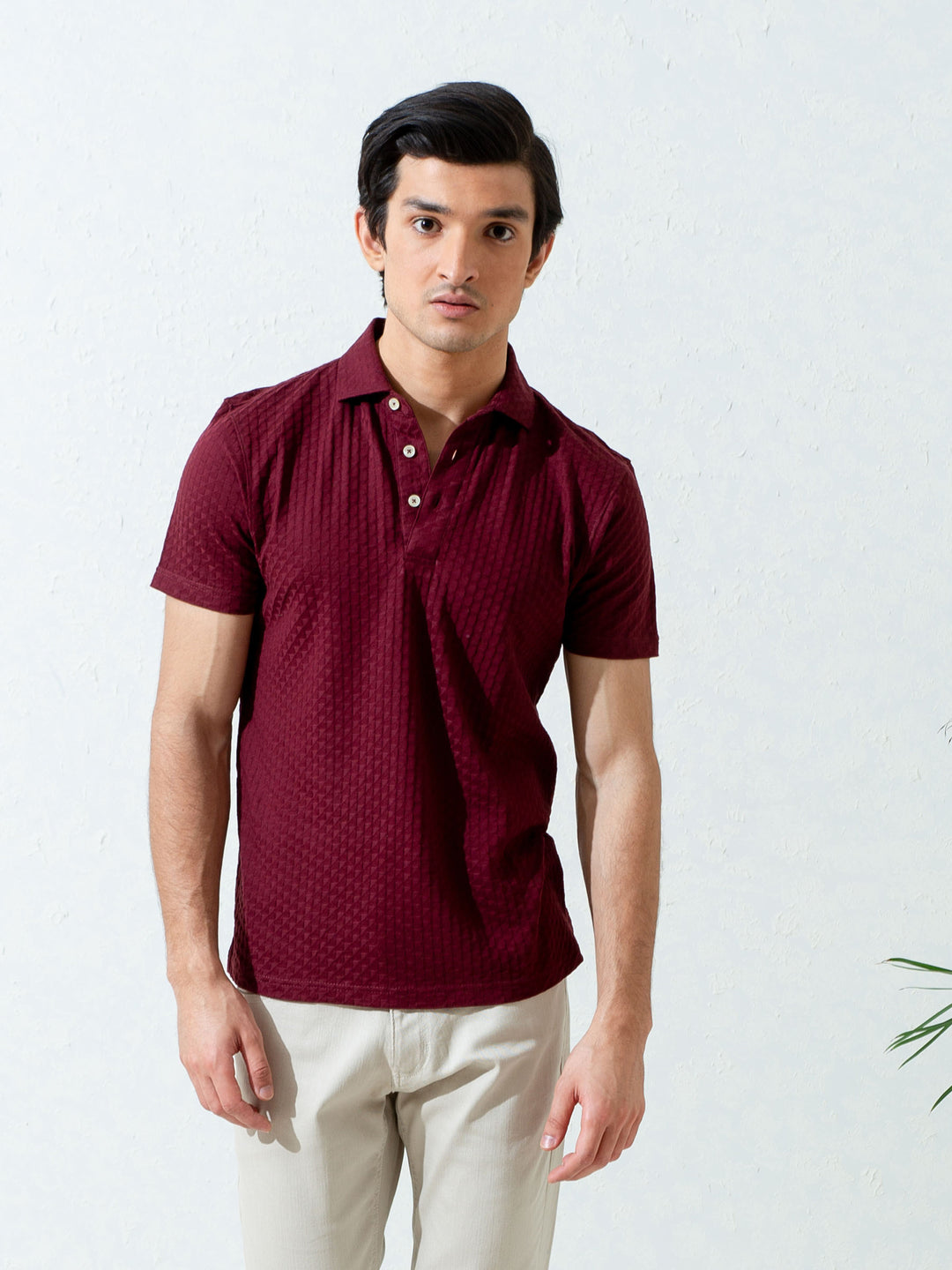 Maroon Textured Polo With Classic Collar Brumano Pakistan