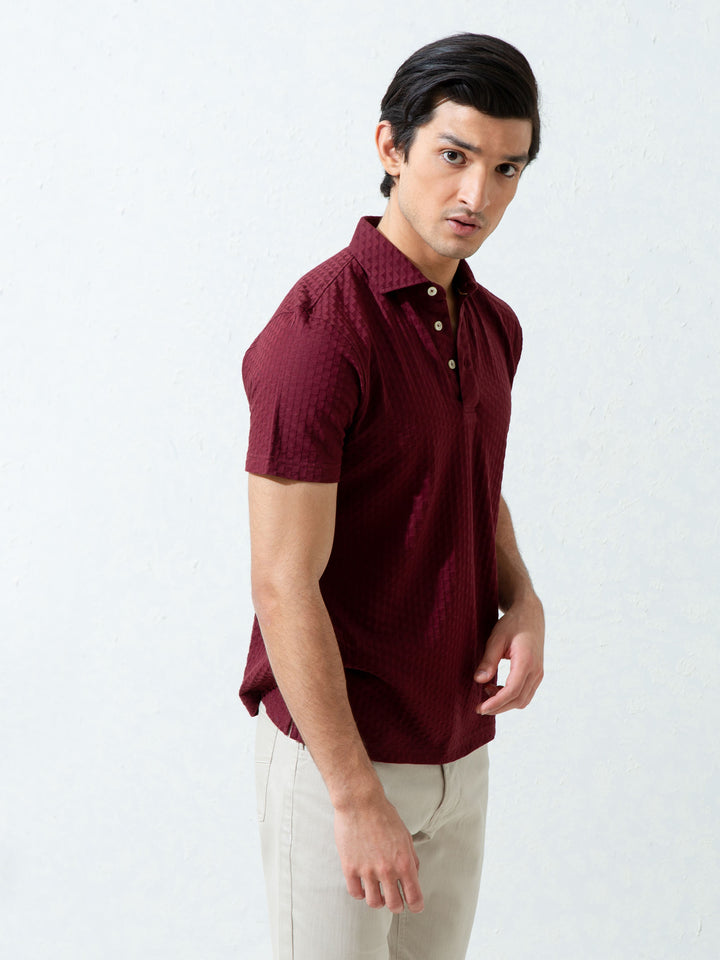Maroon Textured Polo With Classic Collar Brumano Pakistan