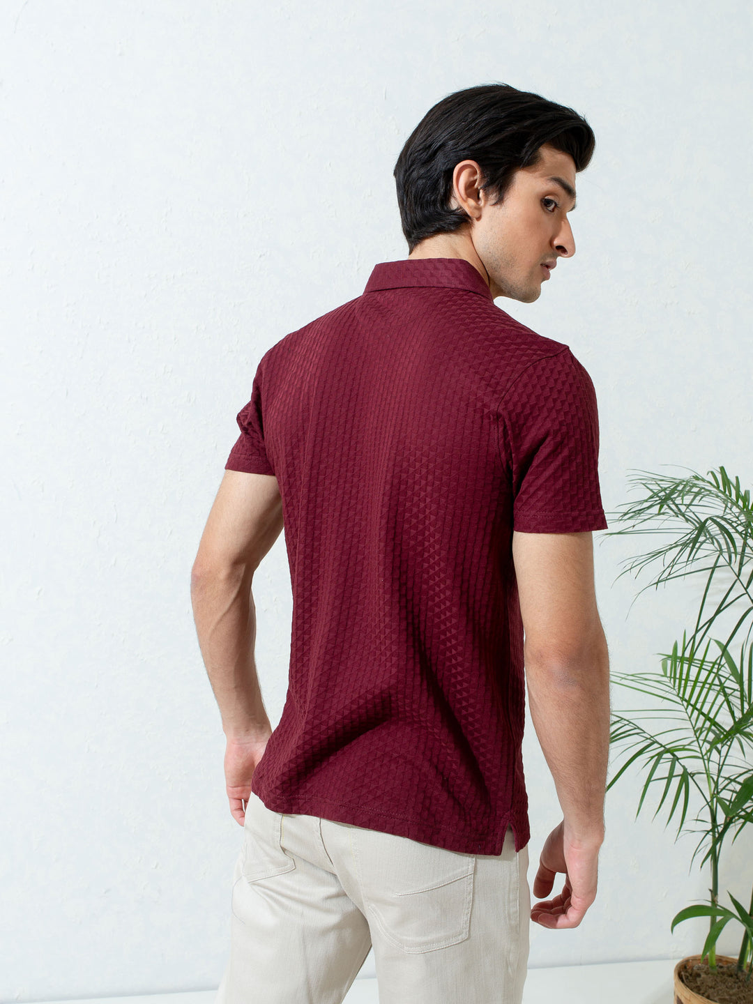 Maroon Textured Polo With Classic Collar Brumano Pakistan