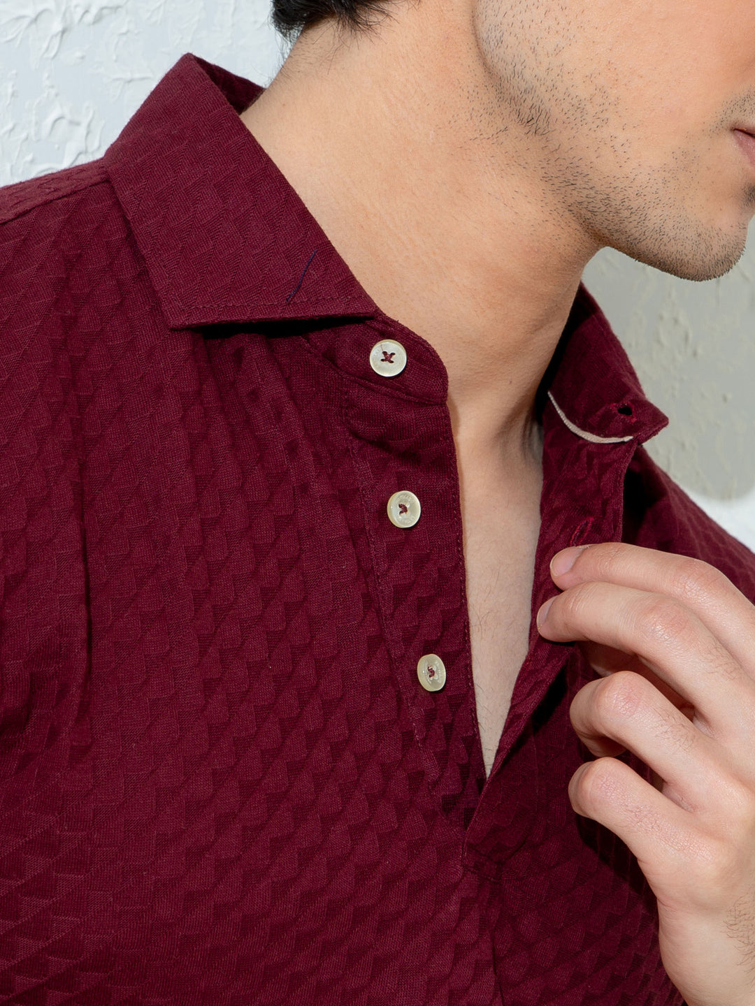 Maroon Textured Polo With Classic Collar Brumano Pakistan