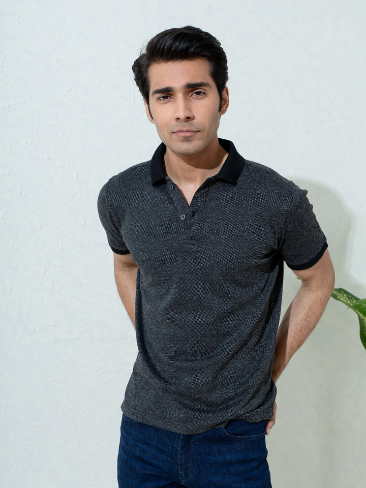 Black Dobby Mercerized Polo Shirt Brumano Pakistan