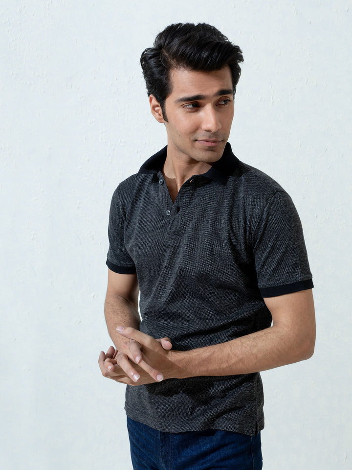 Black Dobby Mercerized Polo Shirt Brumano Pakistan