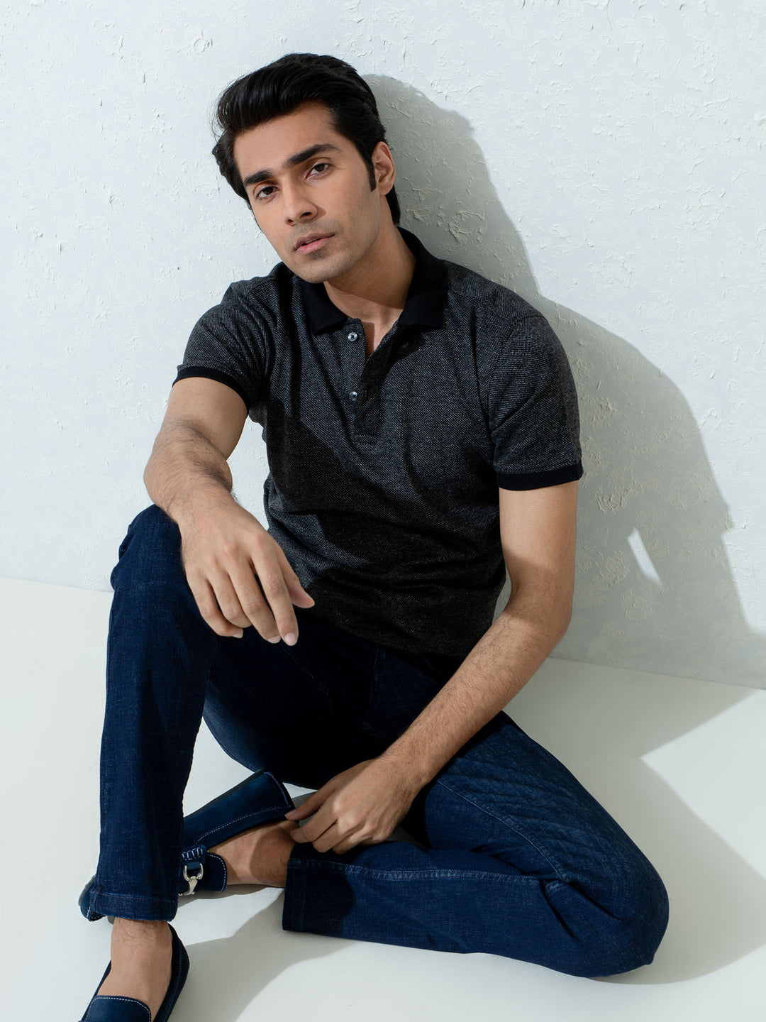 Black Dobby Mercerized Polo Shirt Brumano Pakistan