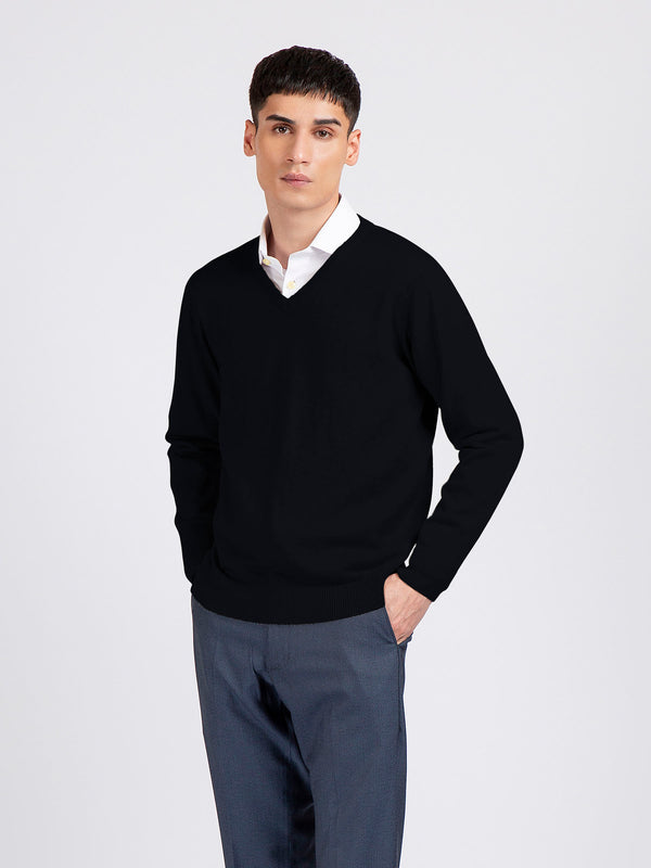 Black V-Neck Wool Blended Sweater Brumano Pakistan