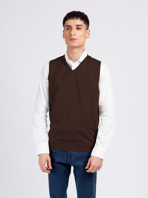 Dark Brown Wool Blended Sleeveless Sweater Brumano Pakistan