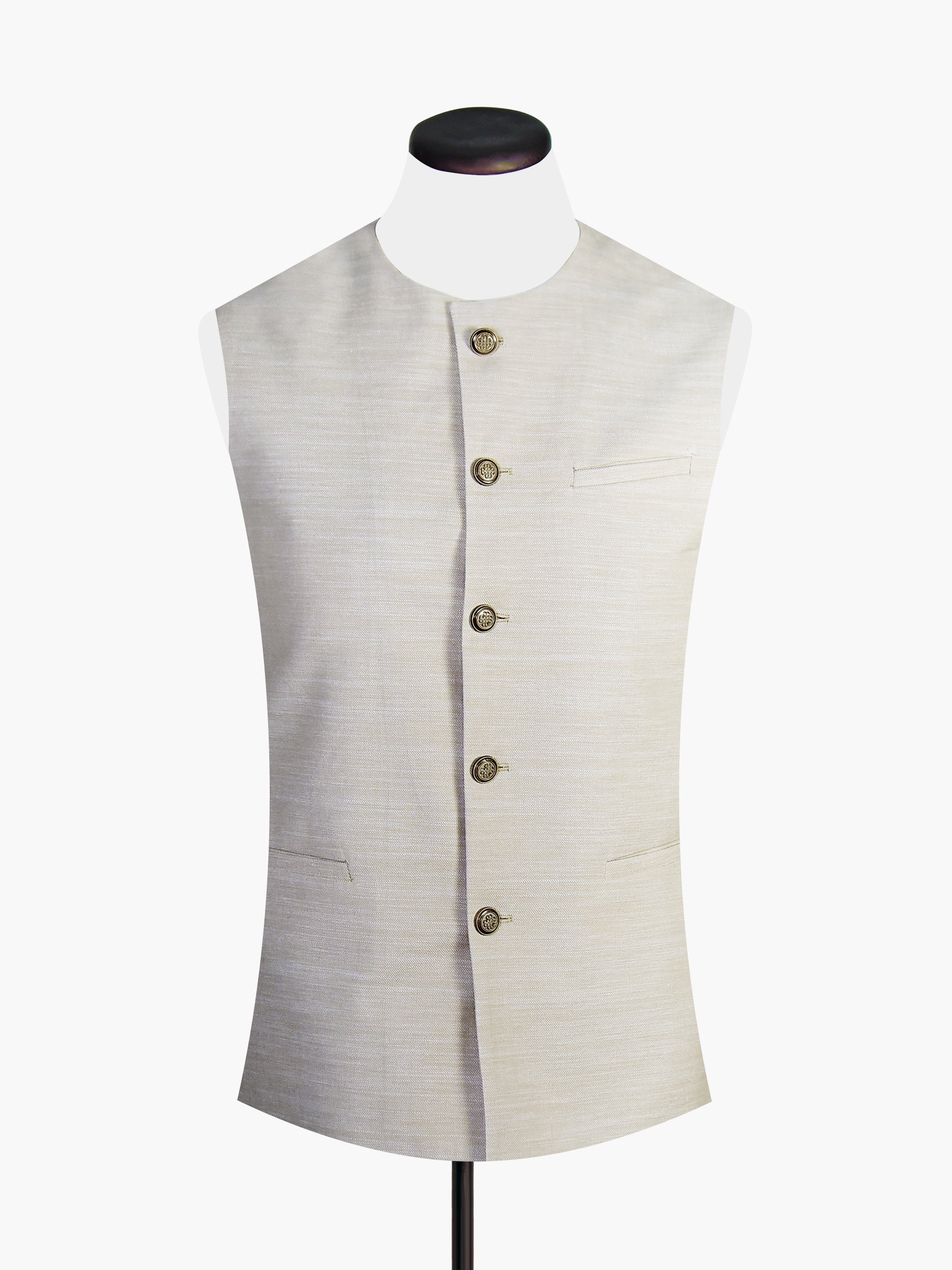 Beige Textured Waistcoat With Round Collar – Brumano