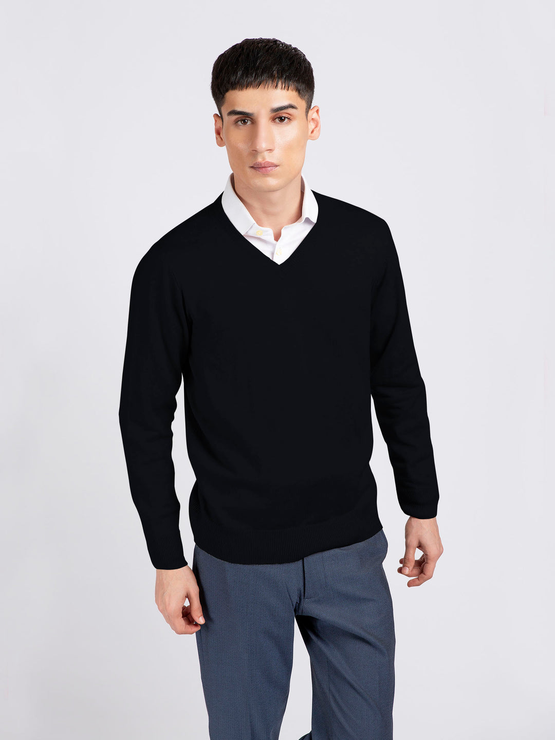 Black V-Neck Wool Blended Sweater Brumano Pakistan