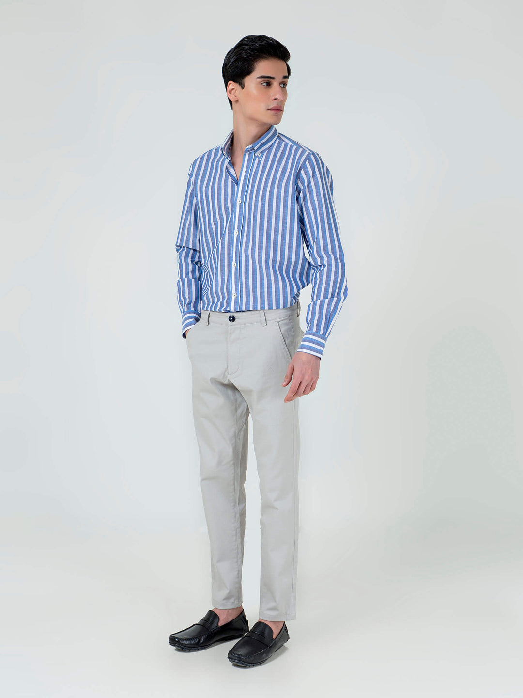 Ash-White Slimfit Chino With Gurkha Style Buttons