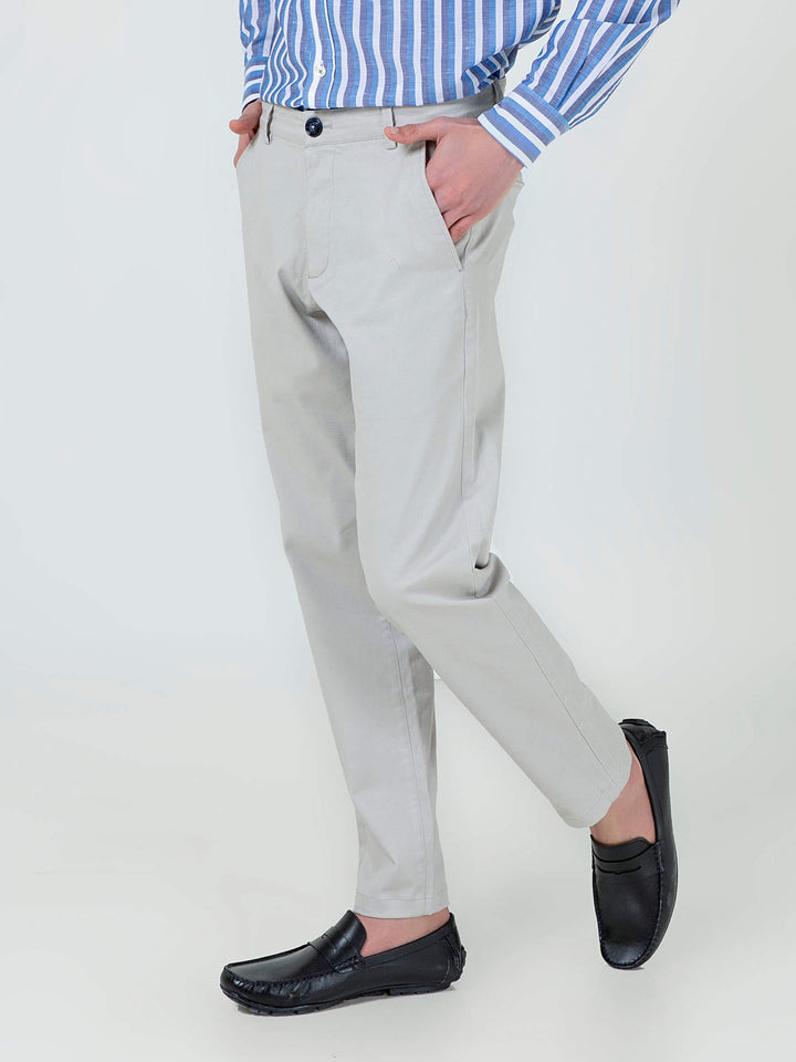 Ash-White Slimfit Chino With Gurkha Style Buttons Brumano Pakistan