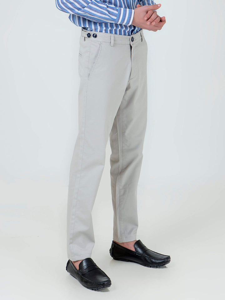 Ash-White Slimfit Chino With Gurkha Style Buttons Brumano Pakistan