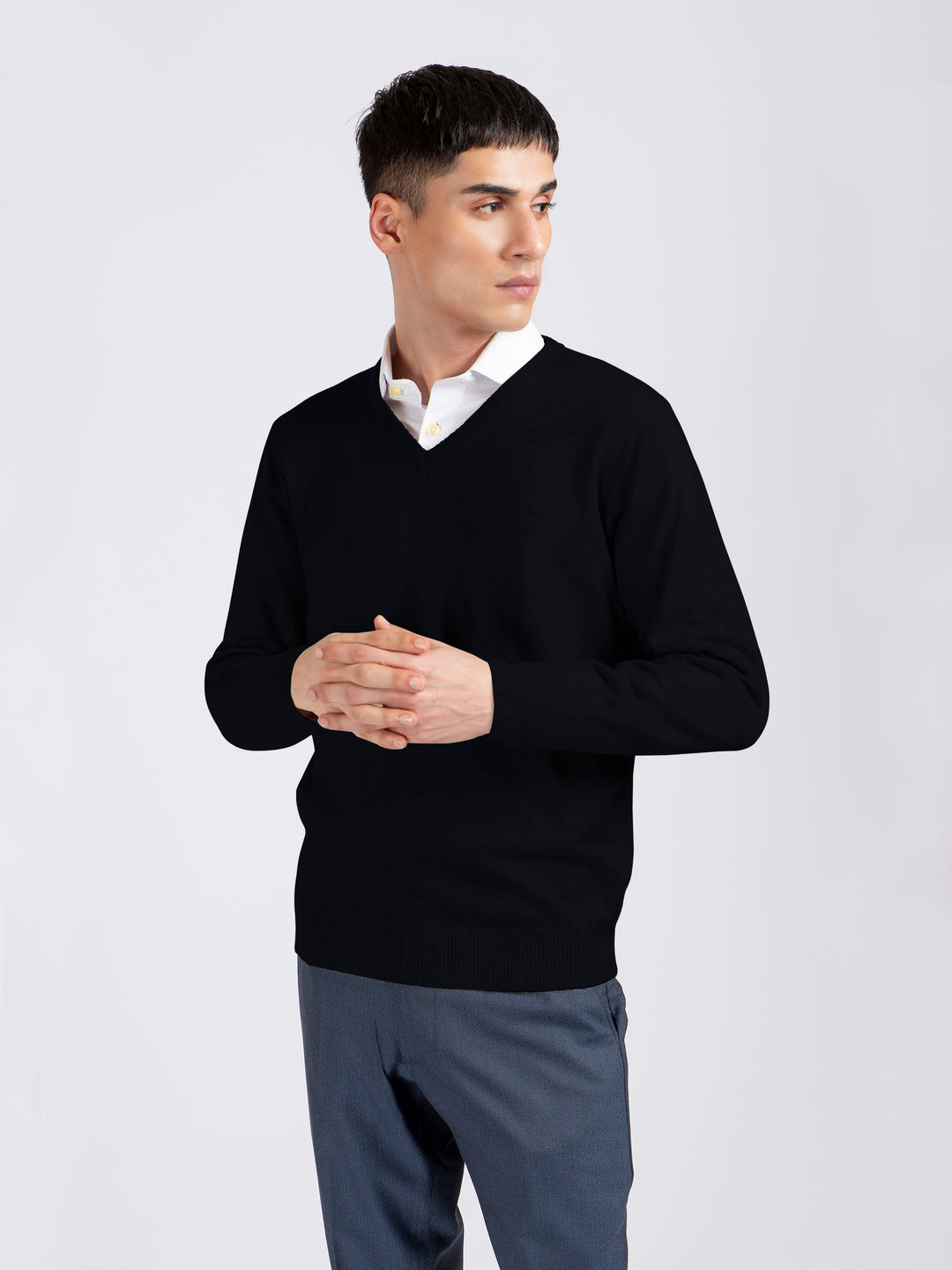 Black V-Neck Wool Blended Sweater Brumano Pakistan