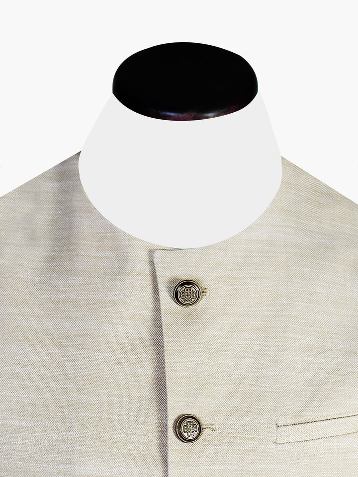 Beige Textured Waistcoat With Round Collar
