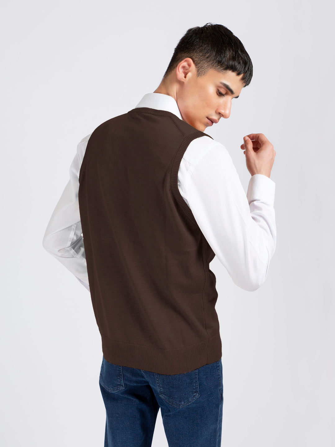 Dark Brown Wool Blended Sleeveless Sweater Brumano Pakistan
