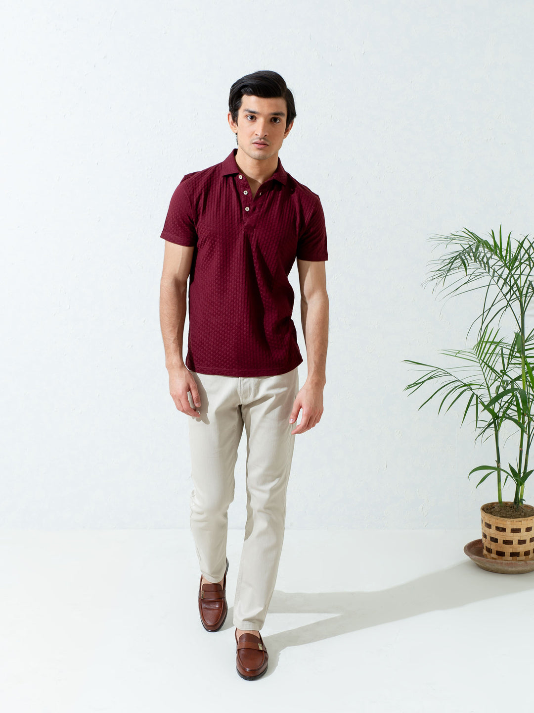 Maroon Textured Polo With Classic Collar Brumano Pakistan