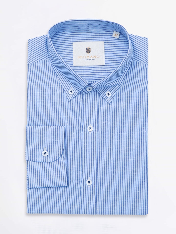 Blue Linen Pin Striped Shirt