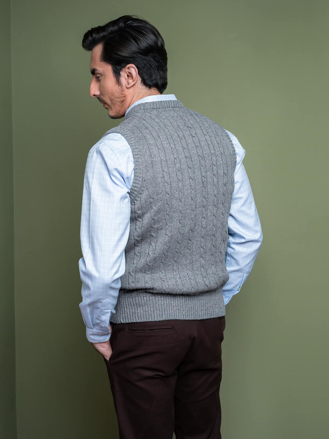 Anthracite Blue Sleeveless Cable Knitted Sweater Brumano Pakistan