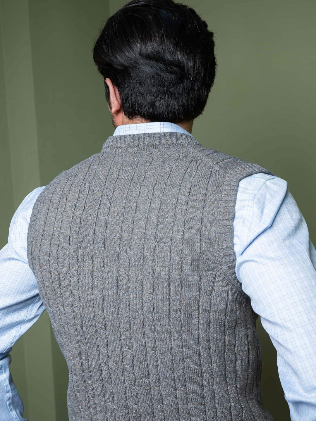 Anthracite Blue Sleeveless Cable Knitted Sweater Brumano Pakistan