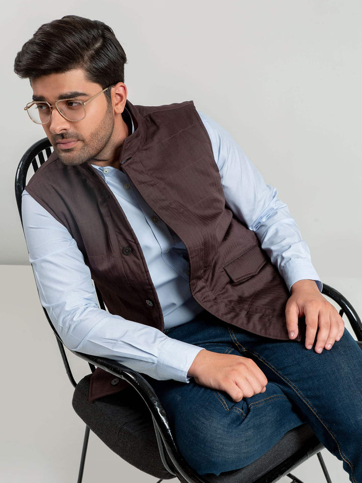 Auburn Sleeveless Herringbone Jacket Brumano Pakistan