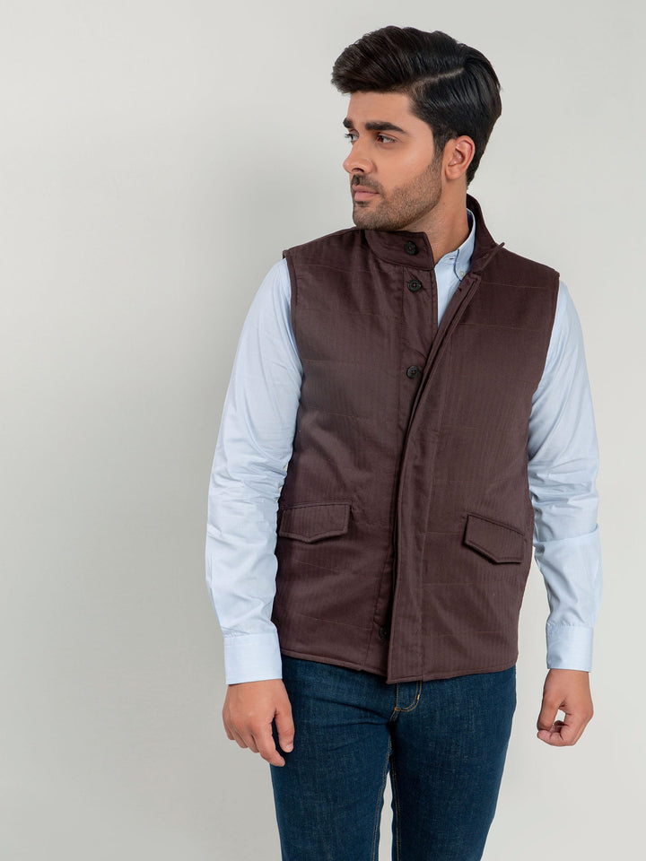 Auburn Sleeveless Herringbone Jacket Brumano Pakistan