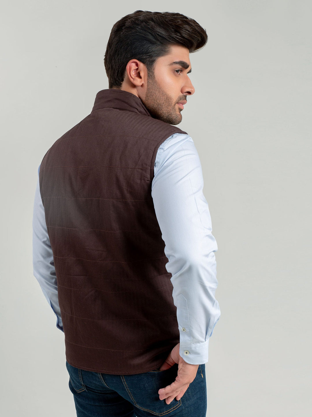 Auburn Sleeveless Herringbone Jacket Brumano Pakistan
