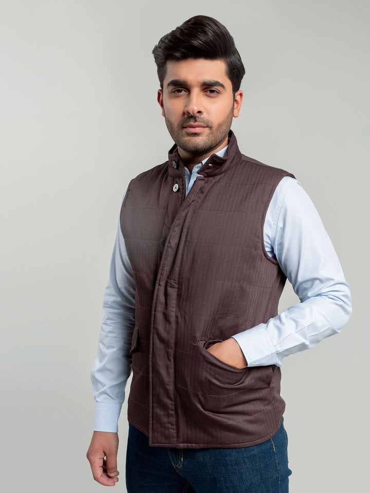 Auburn Sleeveless Herringbone Jacket Brumano Pakistan