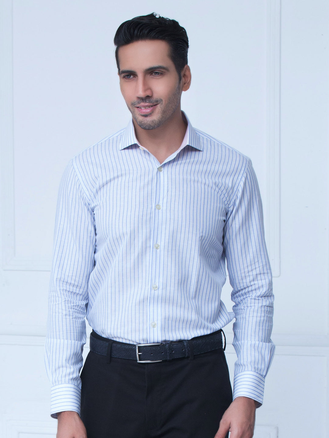 Blue & White Linen Striped Shirt Brumano Pakistan
