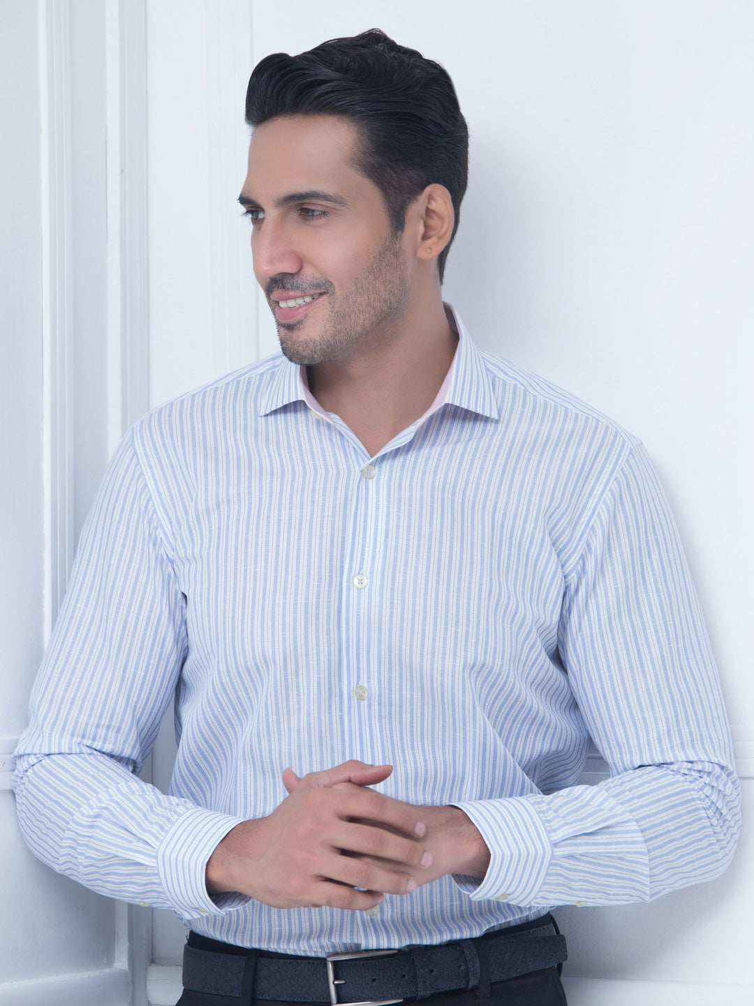 Blue & White Linen Striped Shirt Brumano Pakistan
