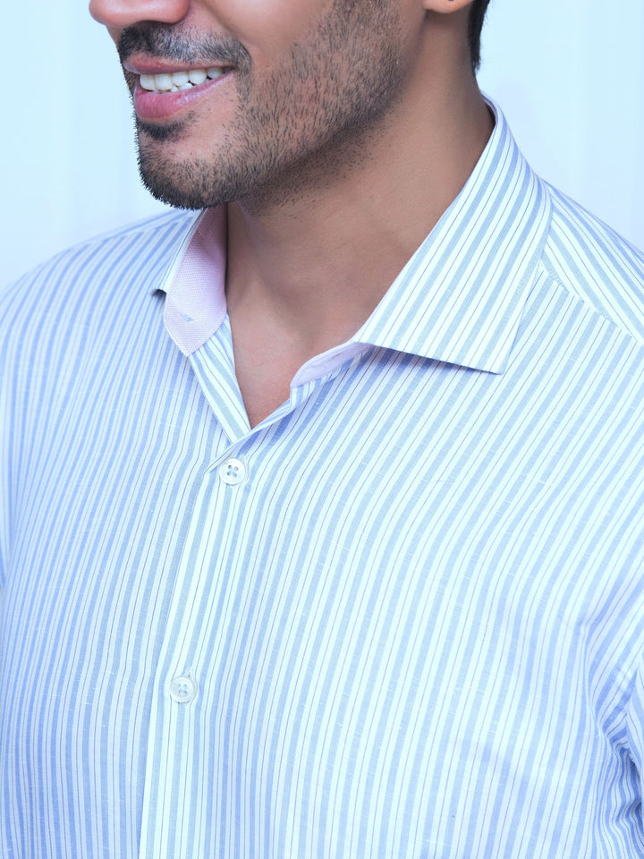 Blue & White Linen Striped Shirt Brumano Pakistan