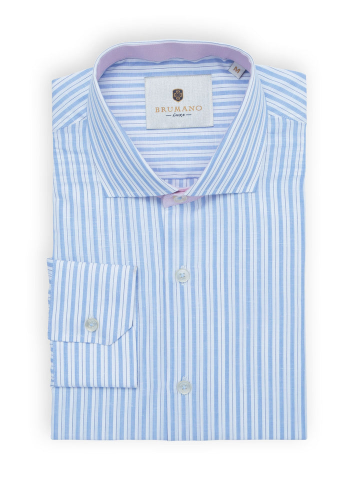 Blue & White Linen Striped Shirt Brumano Pakistan
