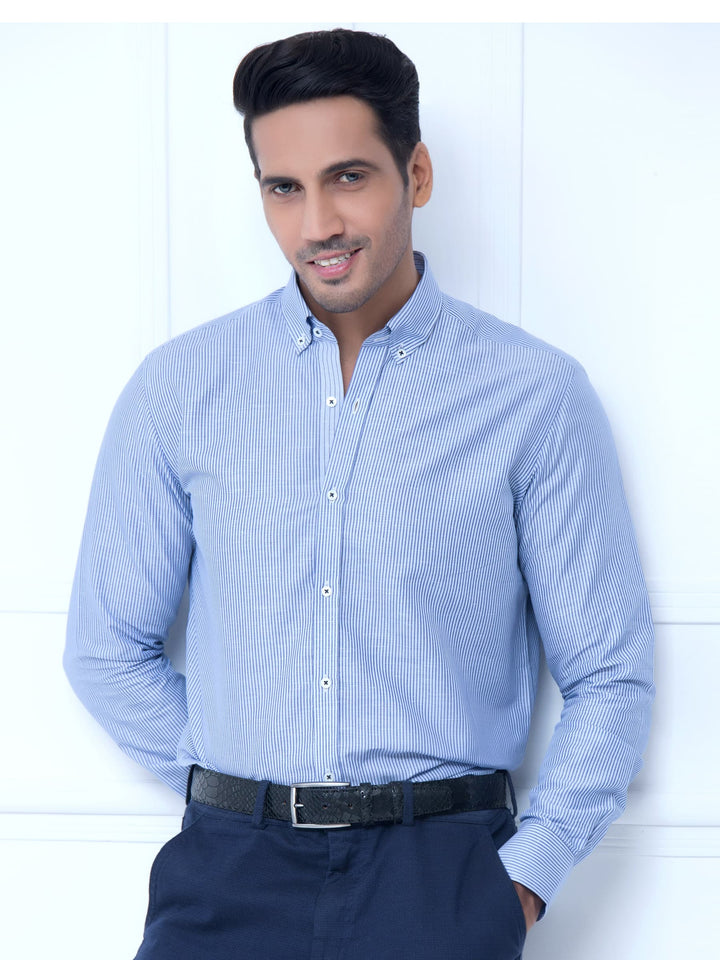 Blue Linen Pin Striped Shirt