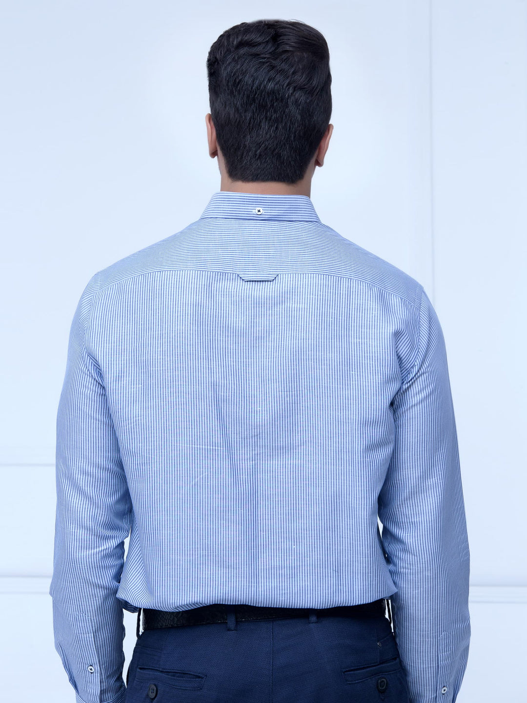 Blue Linen Pin Striped Shirt