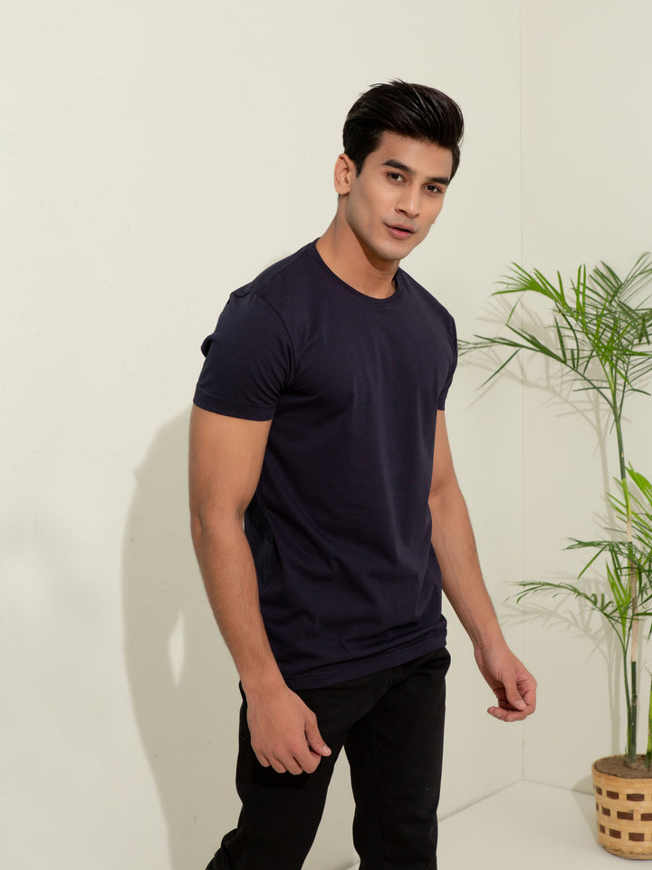 Basic Navy Blue Crew Neck T-Shirt Brumano Pakistan